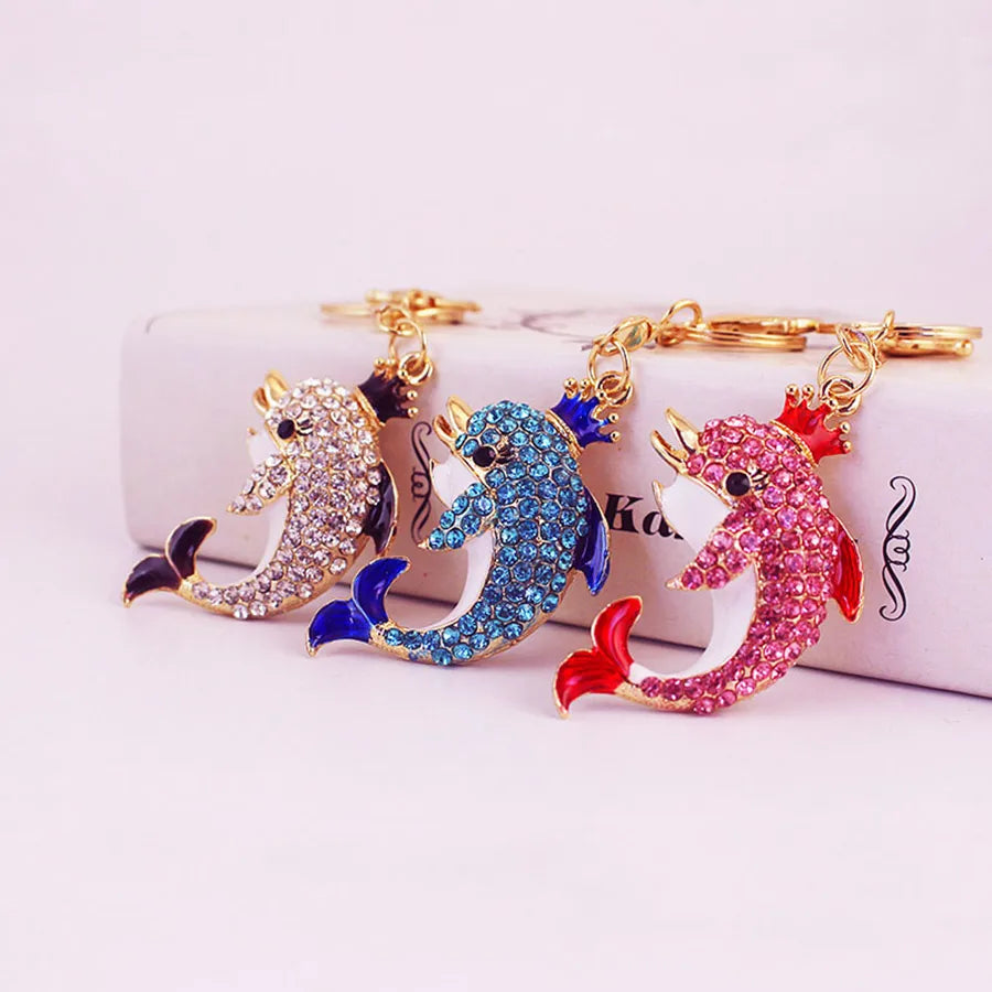 Cute Dolphin Alloy Plating Inlay Rhinestones Women'S Bag Pendant Keychain