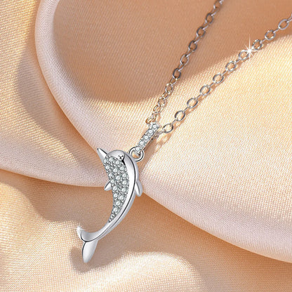 Cute Dolphin Copper Inlay Zircon Pendant Necklace