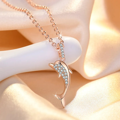 Cute Dolphin Copper Inlay Zircon Pendant Necklace