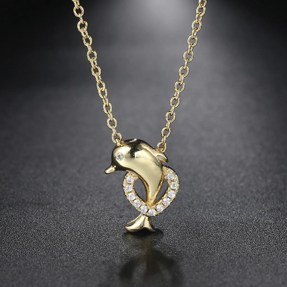 Cute Dolphin Copper Zircon Pendant Necklace In Bulk