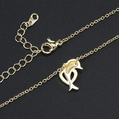 Cute Dolphin Copper Zircon Pendant Necklace In Bulk