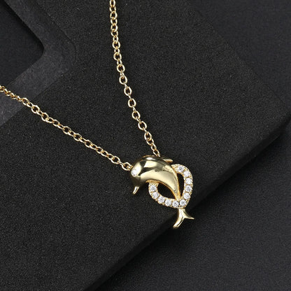 Cute Dolphin Copper Zircon Pendant Necklace In Bulk