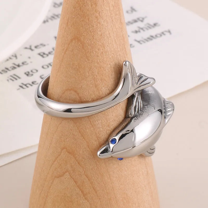 Cute Dolphin Stainless Steel Men'S Open Ring