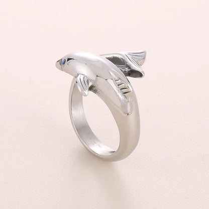 Cute Dolphin Stainless Steel Men'S Open Ring