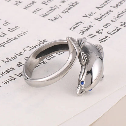 Cute Dolphin Stainless Steel Men'S Open Ring