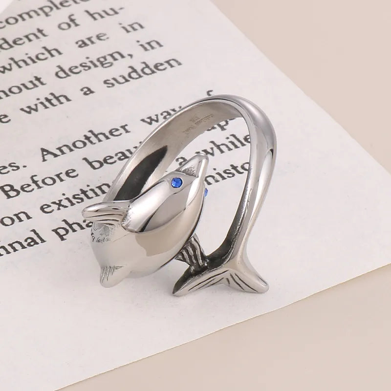 Cute Dolphin Stainless Steel Men'S Open Ring