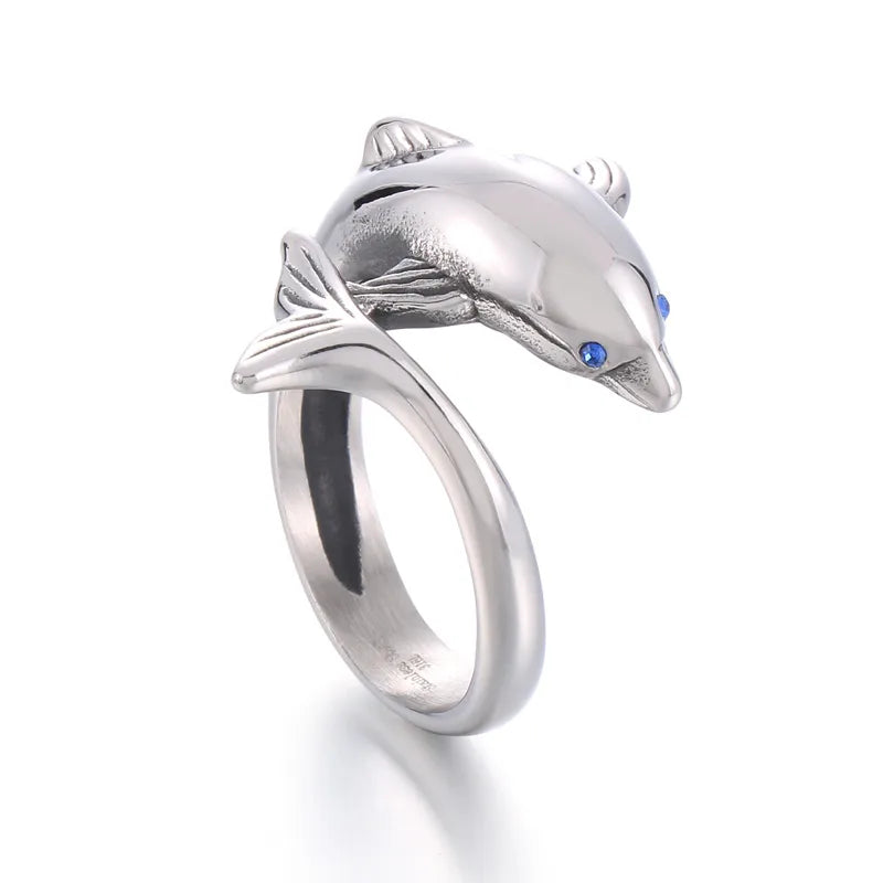 Cute Dolphin Stainless Steel Men'S Open Ring