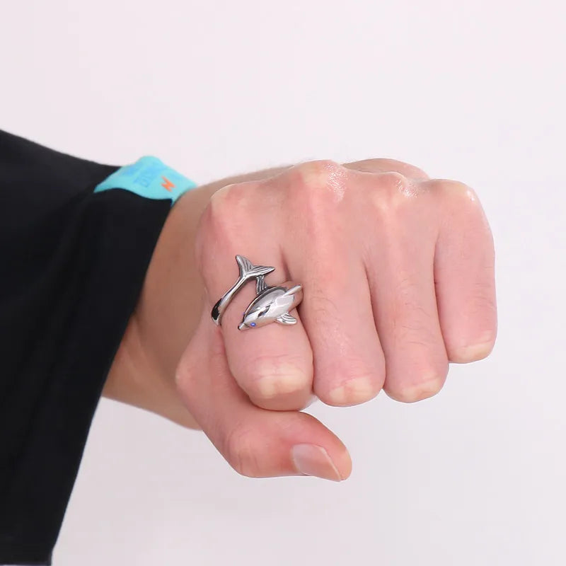 Cute Dolphin Stainless Steel Men'S Open Ring