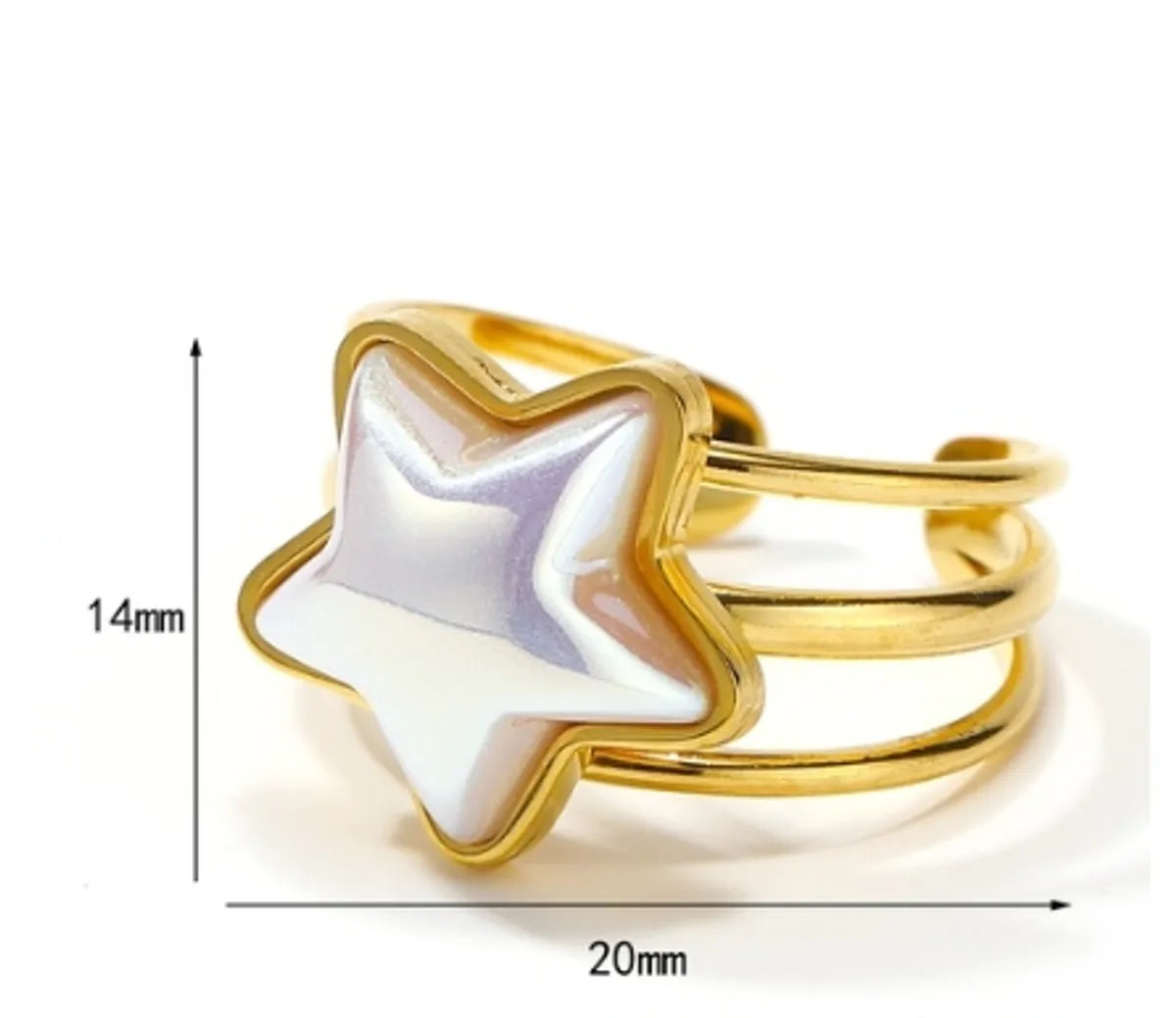 Cute Double Ring Star Stainless Steel Plating Inlay Shell Gold Plated Open Rings