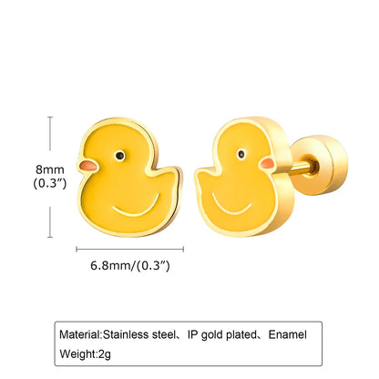 Cute Duck 201 Stainless Steel Epoxy Girl'S Ear Studs