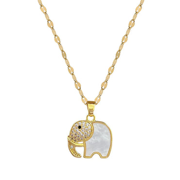 Cute Elephant Titanium Steel Copper Shell Zircon Pendant Necklace In Bulk