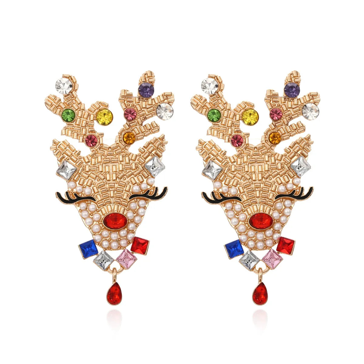 Cute Elk Imitation Pearl Alloy Rhinestone Christmas Women'S Earrings 1 Pair