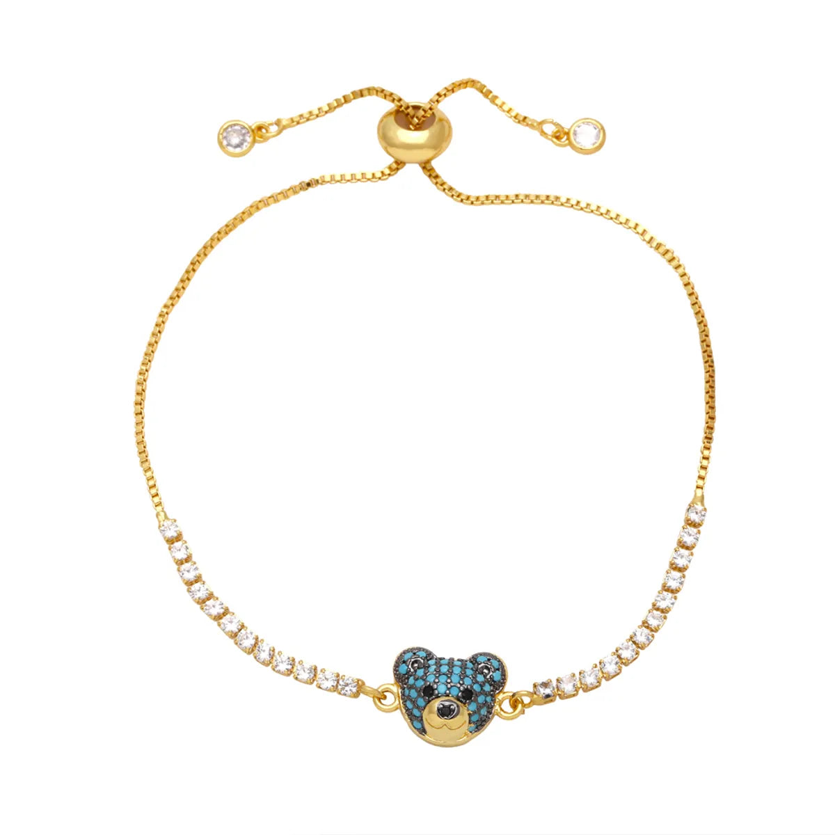 Cute Fashion Simple Style Bear Copper 18k Gold Plated Zircon Bracelets In Bulk