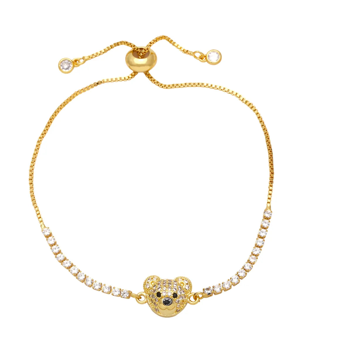 Cute Fashion Simple Style Bear Copper 18k Gold Plated Zircon Bracelets In Bulk