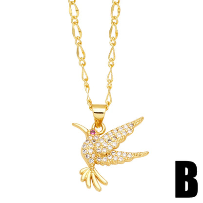 Cute Fashion Simple Style Bird Copper 18k Gold Plated Zircon Necklace In Bulk