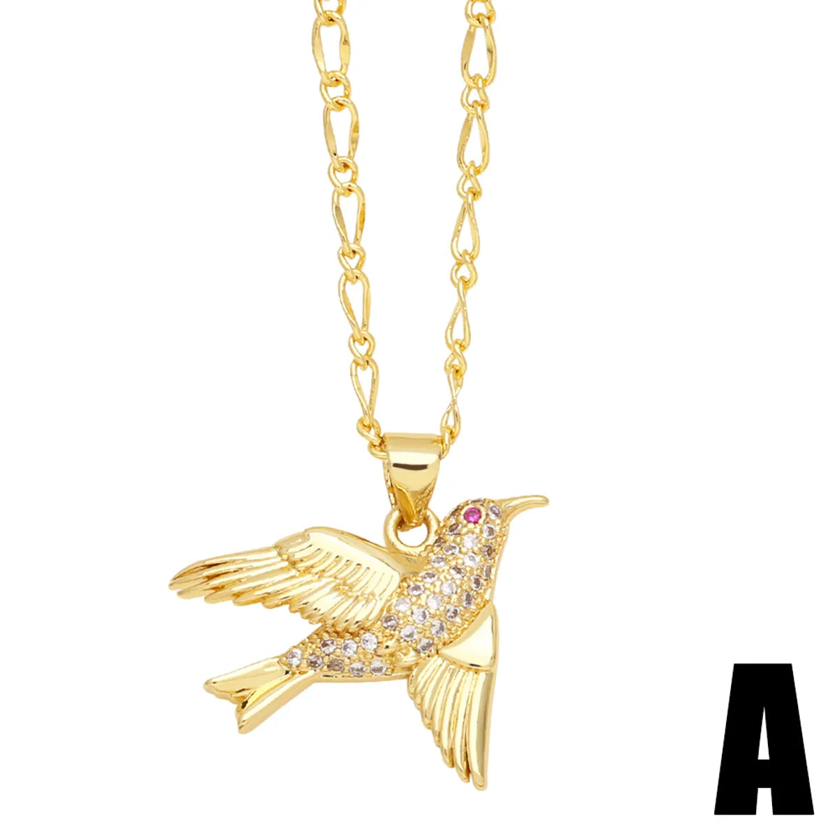 Cute Fashion Simple Style Bird Copper 18k Gold Plated Zircon Necklace In Bulk