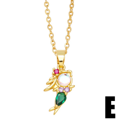 Cute Fashion Simple Style Cartoon Character Mermaid Copper Plating Inlay Zircon 18k Gold Plated Necklace