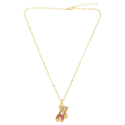 Cute Fashion Sweet Bear Copper 18k Gold Plated Zircon Necklace In Bulk