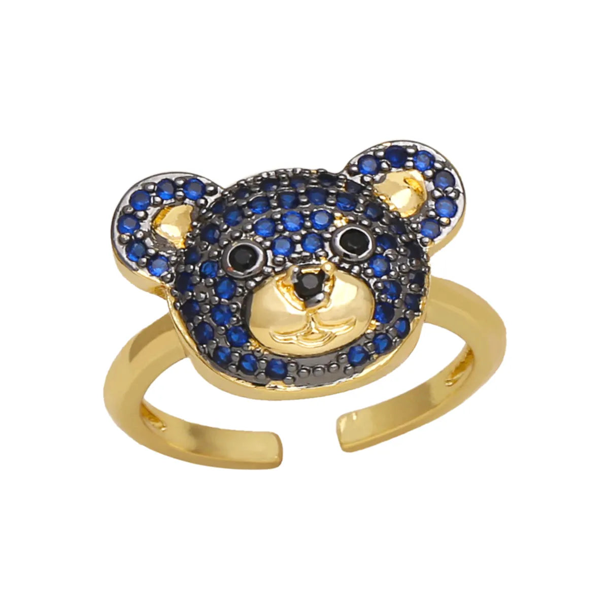 Cute Fashion Sweet Bear Copper 18k Gold Plated Zircon Open Rings In Bulk