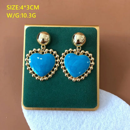 Cute Flower Bird Cartoon Character Heart Sky Blue Enamel Earrings