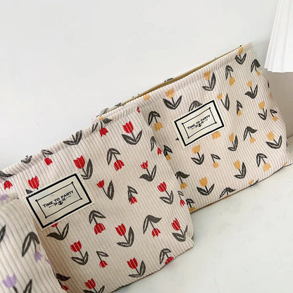 Cute Flower Corduroy Square Makeup Bags