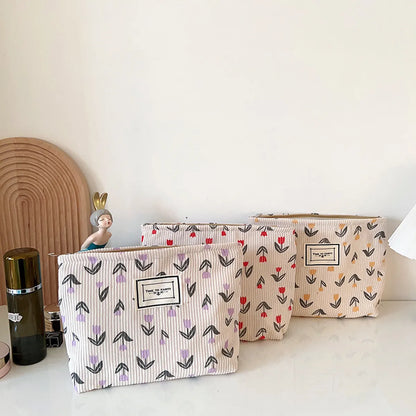 Cute Flower Corduroy Square Makeup Bags