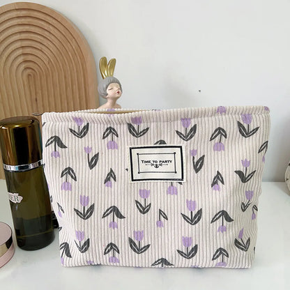 Cute Flower Corduroy Square Makeup Bags