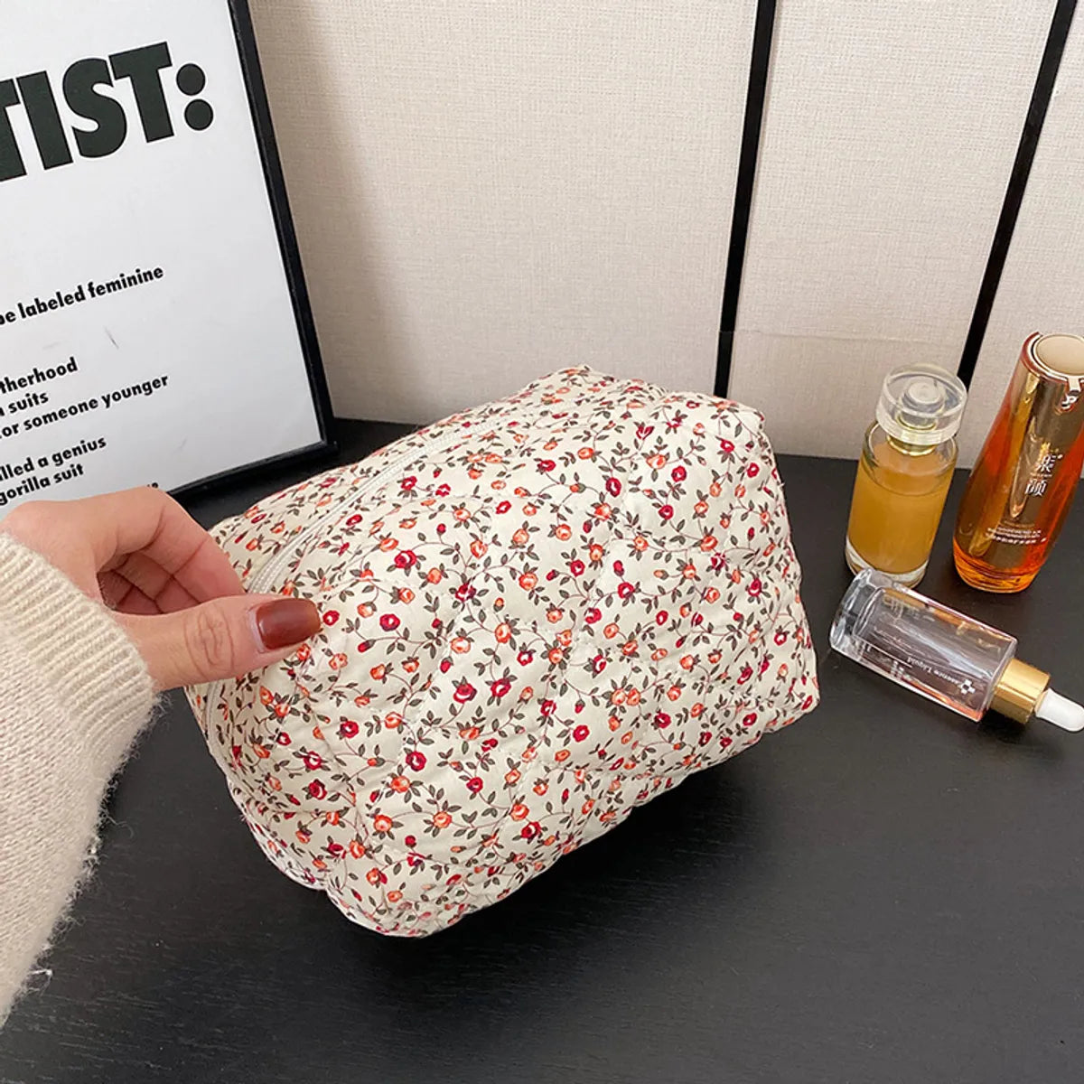 Cute Flower Cotton Square Makeup Bags