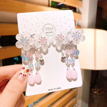 Cute Flower Plastic Cloth Resin Tassel Hair Clip