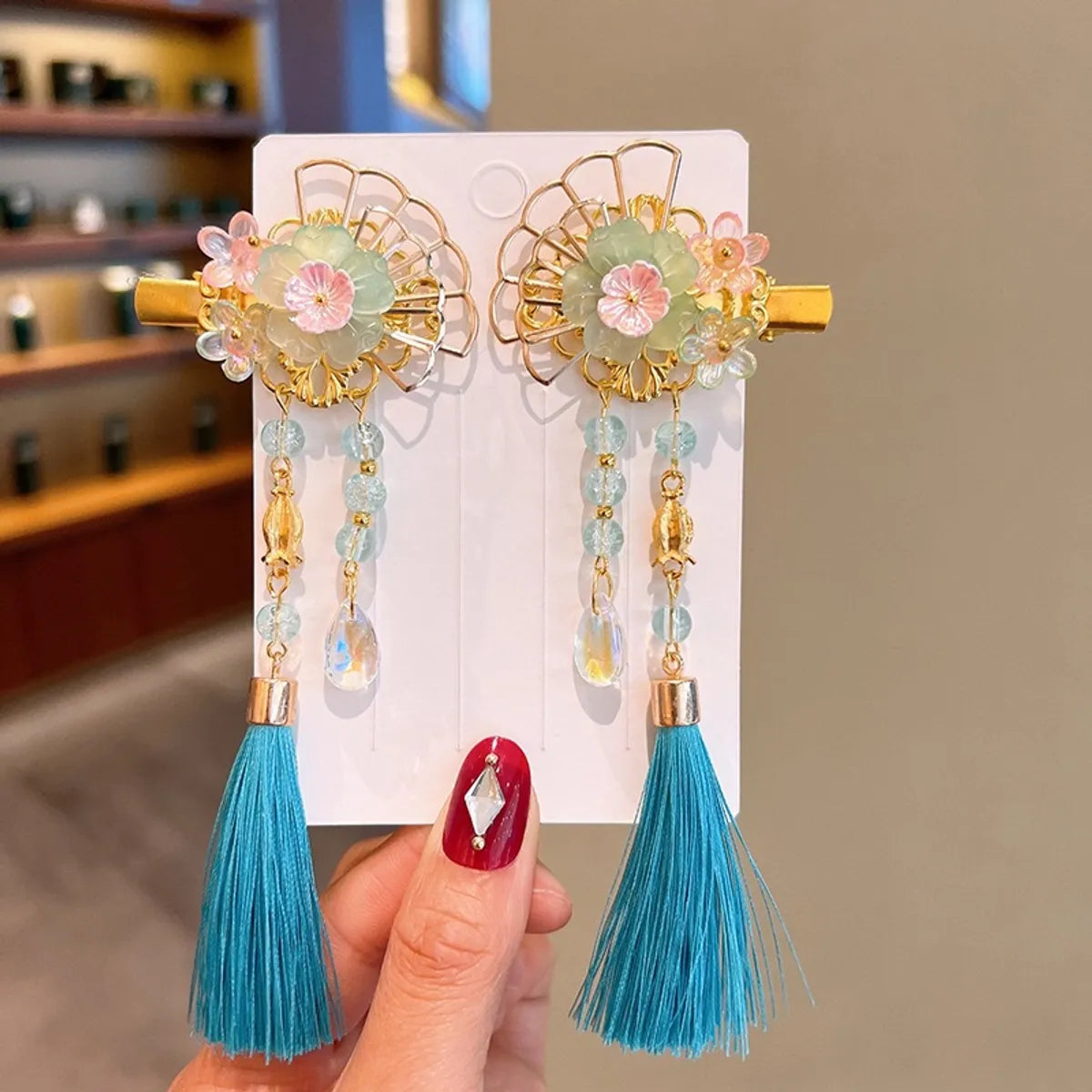 Cute Flower Plastic Cloth Resin Tassel Hair Clip