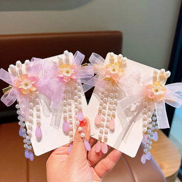 Cute Flower Plastic Cloth Resin Tassel Hair Clip