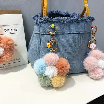 Cute Flower Plush Unisex Bag Pendant Keychain