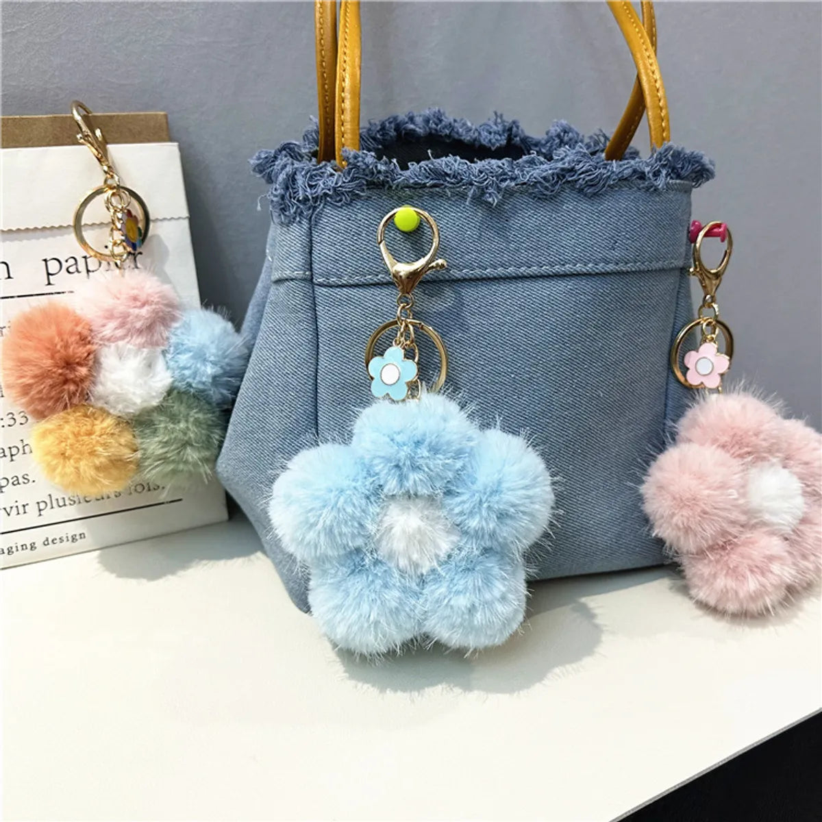 Cute Flower Plush Unisex Bag Pendant Keychain