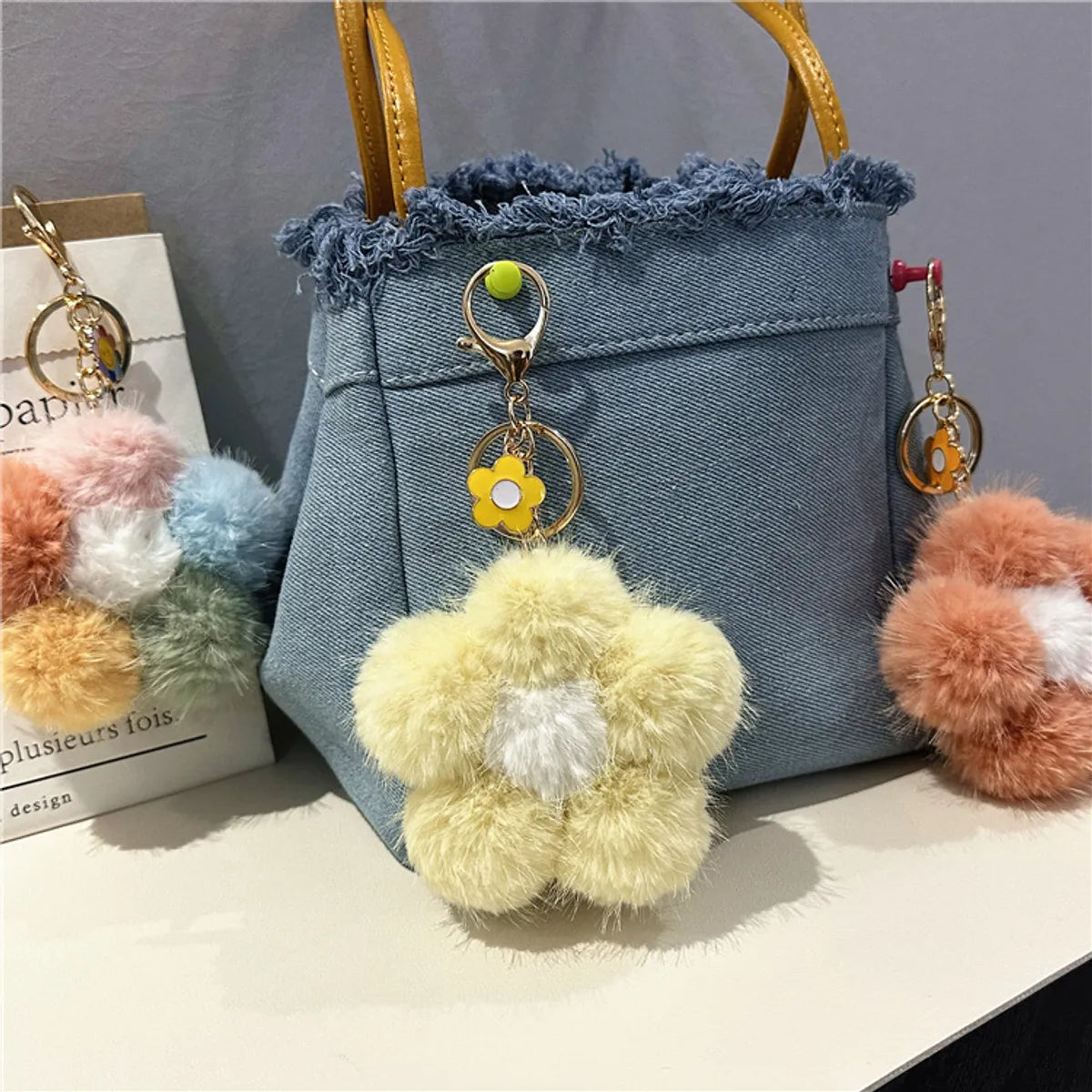 Cute Flower Plush Unisex Bag Pendant Keychain