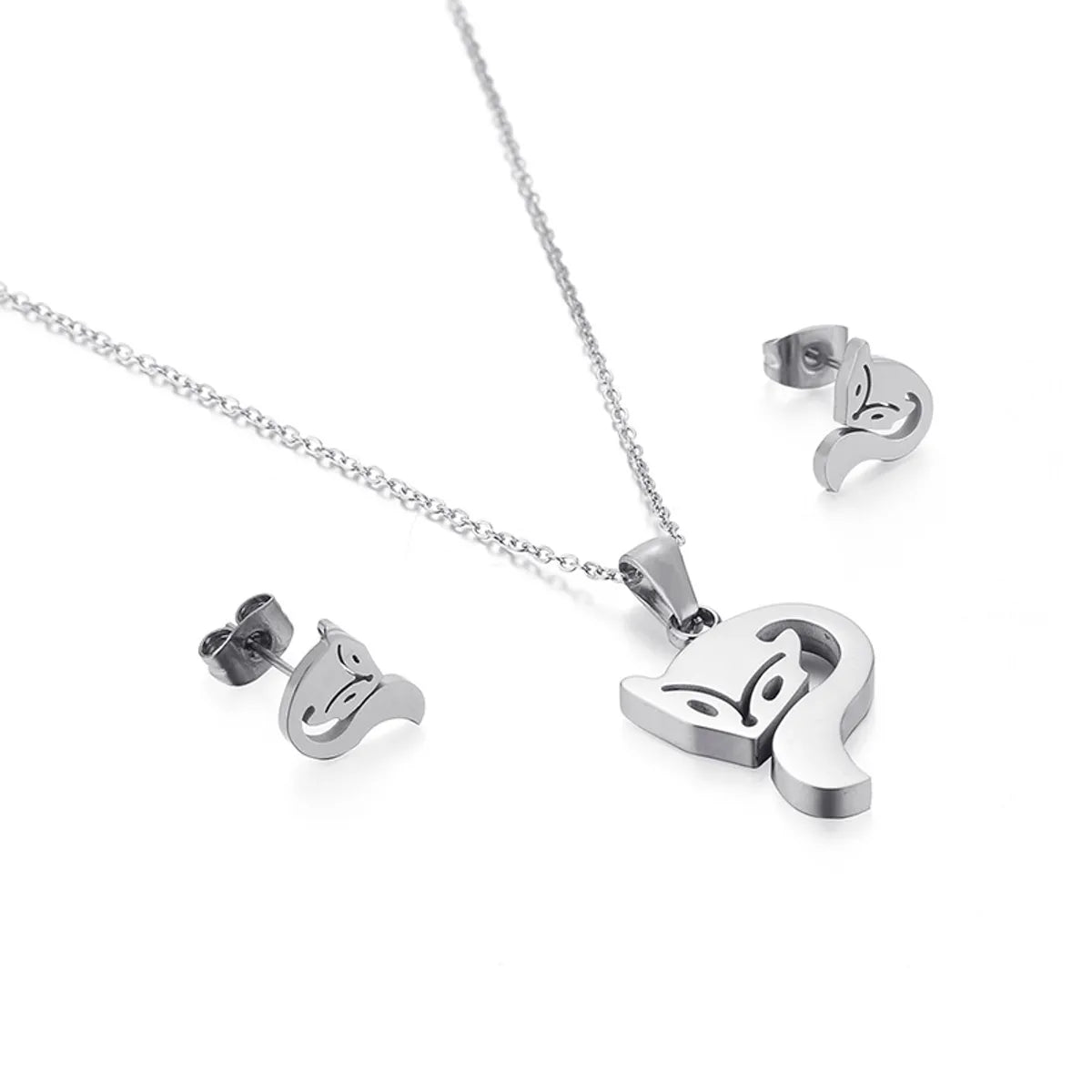 Cute Fox Stainless Steel Titanium Steel Plating Earrings Necklace