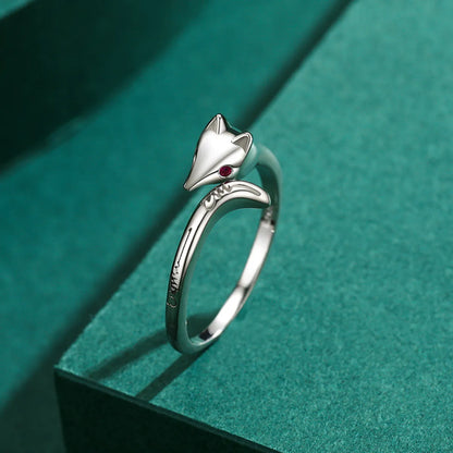 Cute Fox Sterling Silver Plating Inlay Zircon Rhodium Plated Open Ring