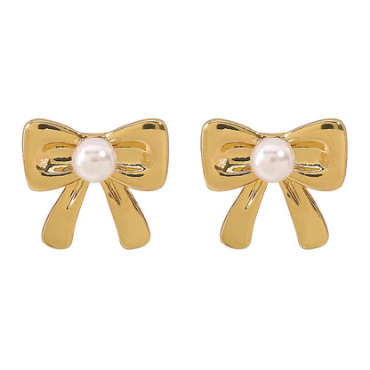 Cute French Style Bow Knot Imitation Pearl Alloy Women'S Earrings Necklace