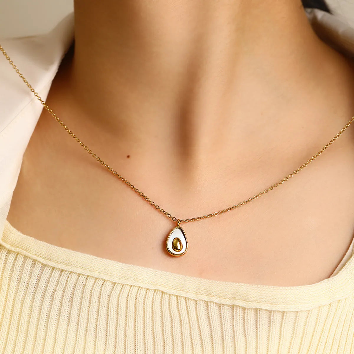 Cute Fruit Titanium Steel Plating Inlay Shell Pendant Necklace