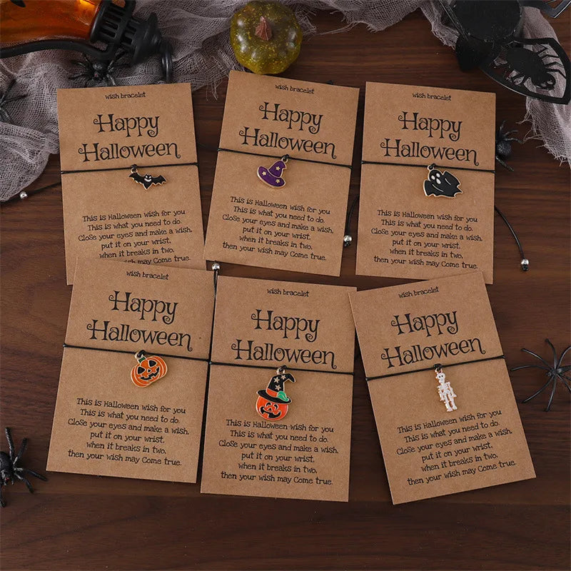 Cute Funny Halloween Pattern Pumpkin Skull Alloy Rope Wholesale Drawstring Bracelets