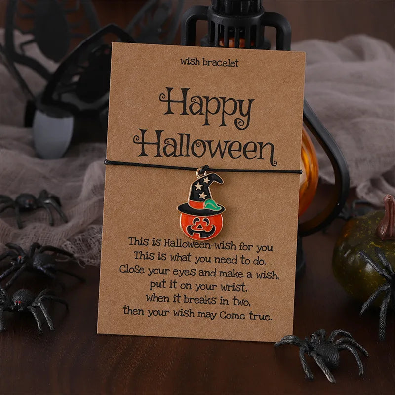 Cute Funny Halloween Pattern Pumpkin Skull Alloy Rope Wholesale Drawstring Bracelets