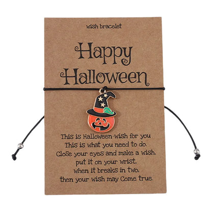 Cute Funny Halloween Pattern Pumpkin Skull Alloy Rope Wholesale Drawstring Bracelets