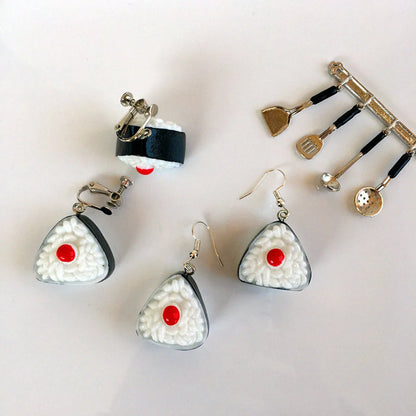 Cute Funny Japanese Rice Ball Pendant Earrings Ear Clip