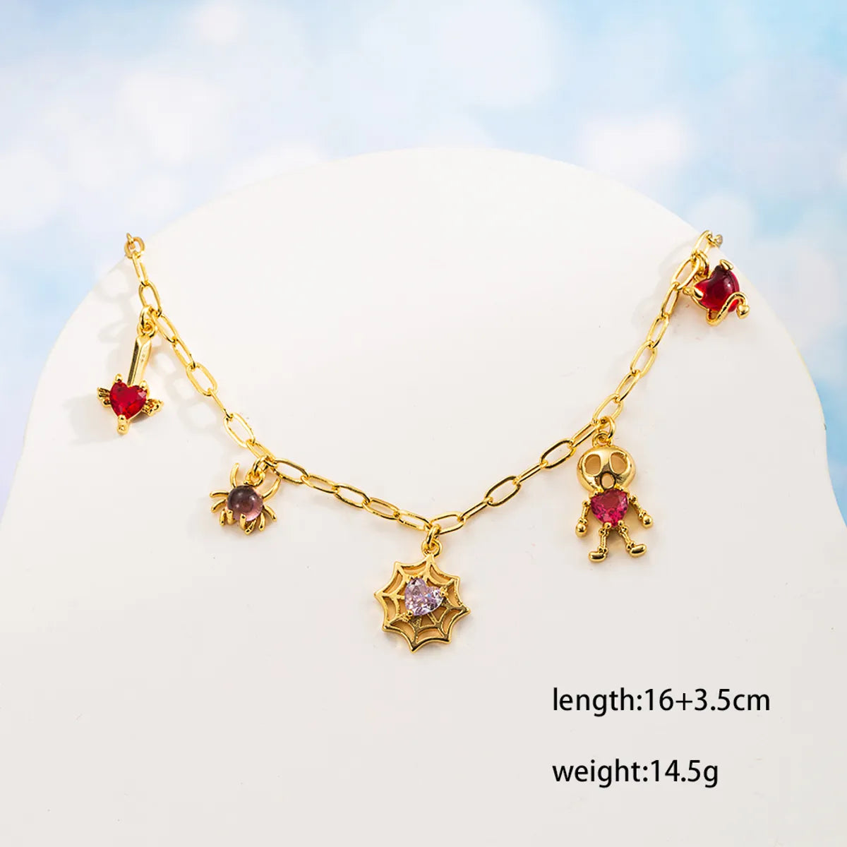 Cute Funny Pumpkin Heart Shape Spider Web Copper 14k Gold Plated Zircon Bracelets In Bulk