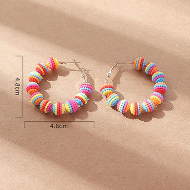 Cute Geometric Beaded Women's Hoop Earrings 1 Pair