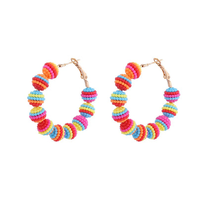 Cute Geometric Beaded Women's Hoop Earrings 1 Pair