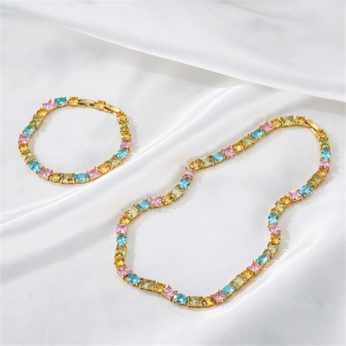 Cute Geometric Copper Inlay Zircon Women's Bracelets Necklace