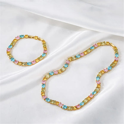 Cute Geometric Copper Inlay Zircon Women's Bracelets Necklace