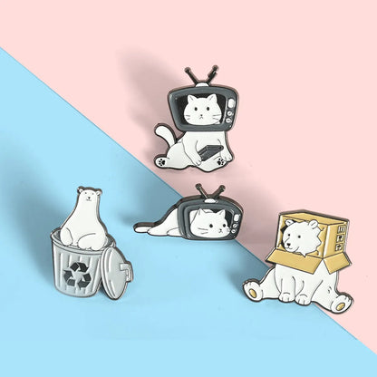 Cute Geometric Polar Bear Cat Alloy Stoving Varnish Brooches