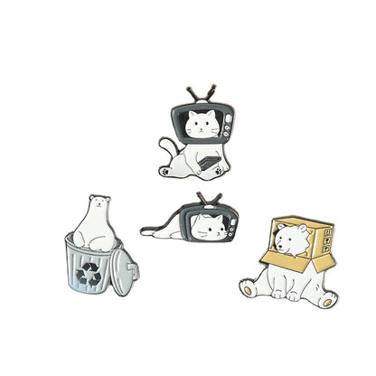 Cute Geometric Polar Bear Cat Alloy Stoving Varnish Brooches