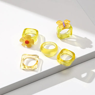 Cute Geometric Resin Women's Rings 1 Set